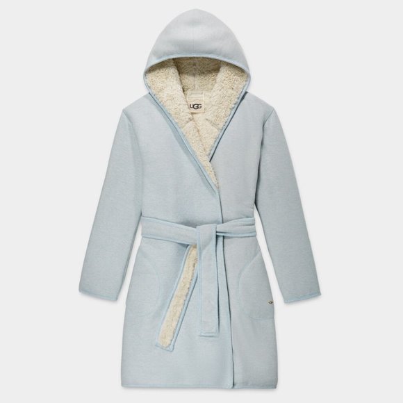 NWT UGG WOMEN'S PORTOLA PLUSH REVERSIBLE BATH ROBE BLUE - Picture 1 of 7